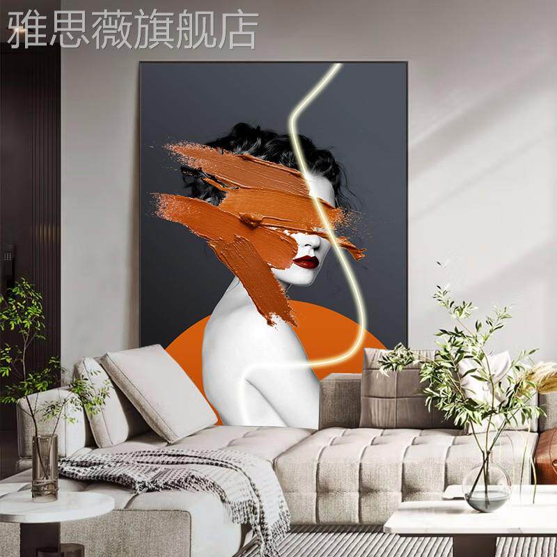 网红关客厅楼地画发背景墙挂落画led沙氛围感灯画走廊过道梯玄装