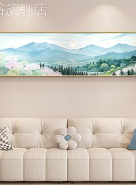 网红现墙代简约室床卧儿头装饰画风景画绿色童画原木风沙挂发背景