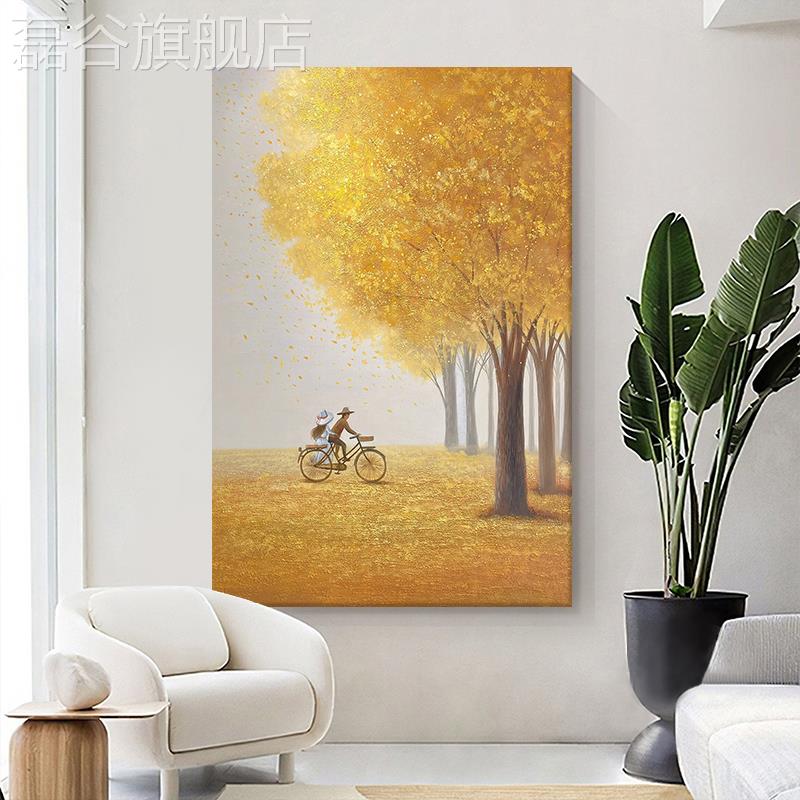 网红满地黄金大玄树芬村手绘油画发财客厅饰壁装画关一金肌树理画