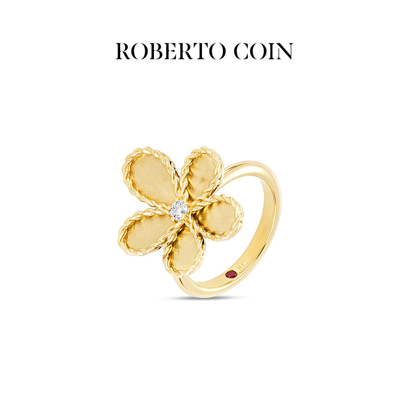 【新品】ROBERTO COIN/珂瑛JASMINE 典雅18K黄金花卉镶钻戒指