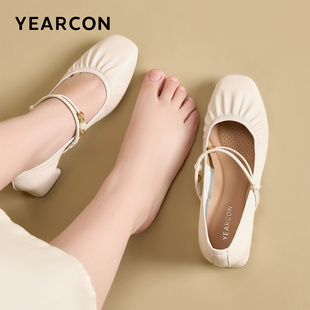 加宽版意尔康羊皮玛丽珍鞋女2026春季新款法式高跟鞋单鞋大码女鞋