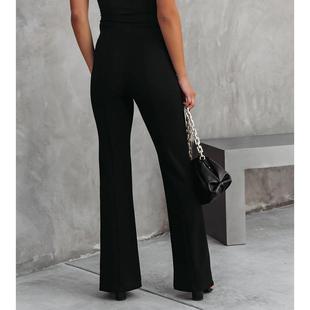 fit slit slim flared elastic trousers pants high