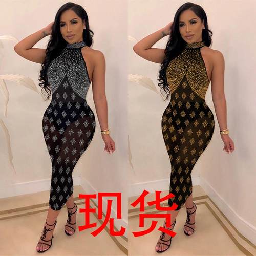 clothes hot see-through slim nightclub diamond Sexy zipper