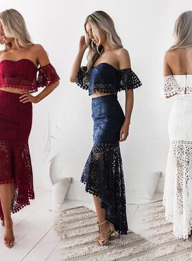 Womens two-piece lace V-neck sexy tube top backless waist