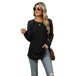 neck stitching round sleeve long color Contrast striped