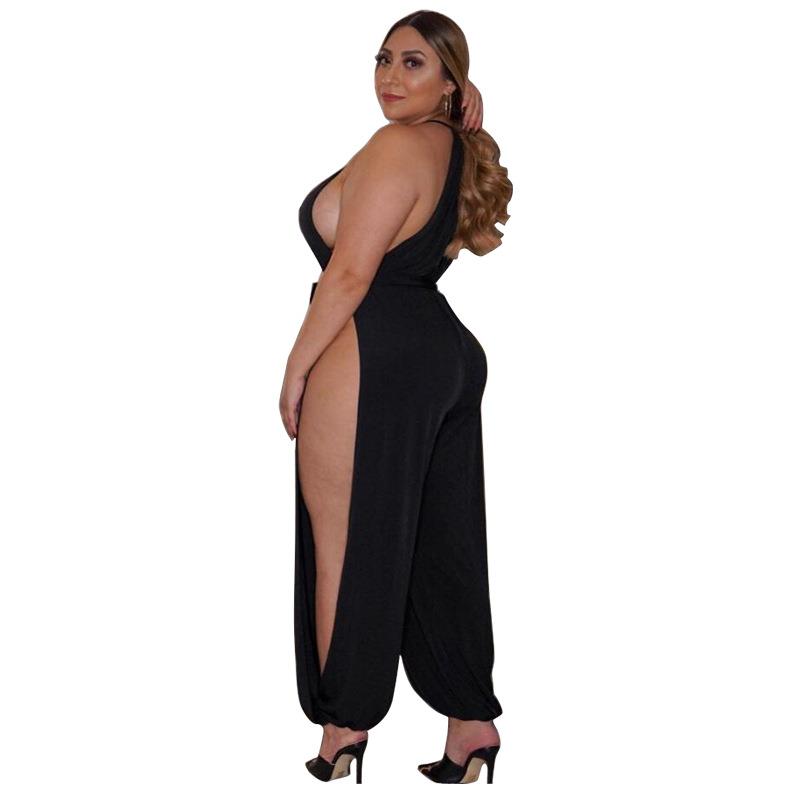 Leg Size Jumpsuit Womens Wide Sleeveless Sexy Slit Plus