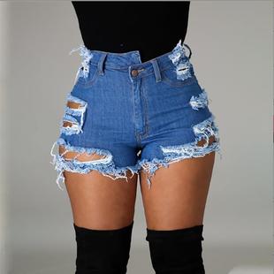 summer denim wide shorts edges women fringed with trend