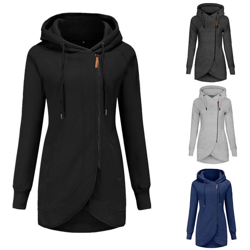 Zipper Casual Jacket Solid Hooded Ladies Sweater Color