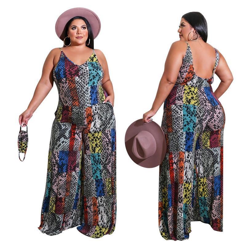 Plus size women's suspenders cool summer jumpsuit