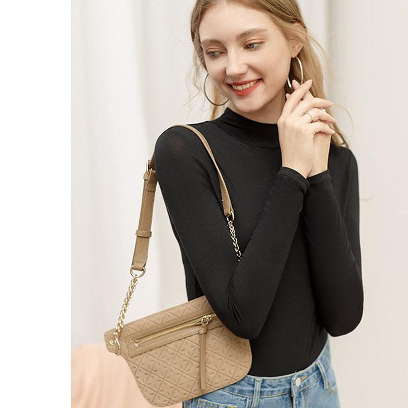 Solid color urban casual high collar top for women