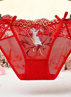 Fox Embroidery Sexy Panties Women Transparent Temptation