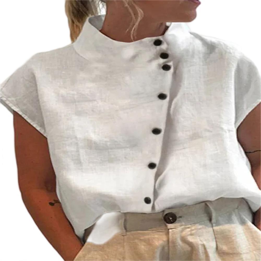 sleeve short comfortable womens shirt casual collar stand