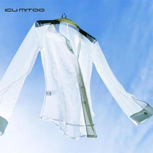 top long elastic Sun seaside mesh sleeve sexy blouse shirt