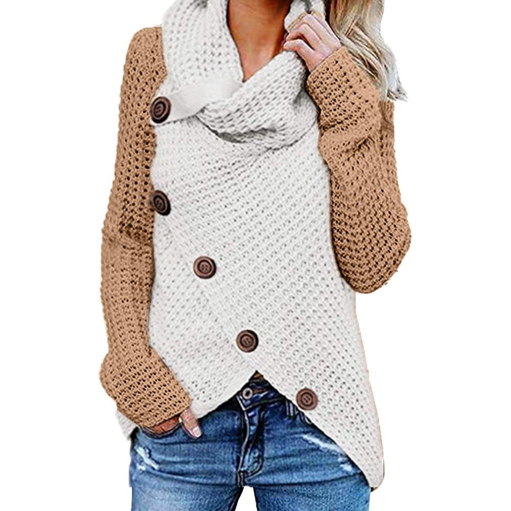 Knitted sweater commuting high collar cardigan solid color