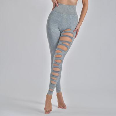Light grey ripped yoga pants creative personality running