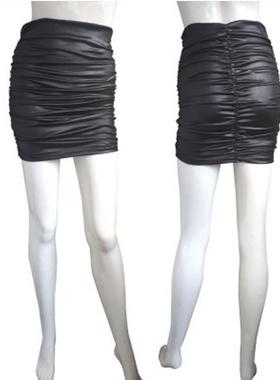 Faux leather pleated skirt short skirt hanging cowhide slim