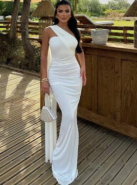 skirt long temperament slit ribbon backless sexy dress neck