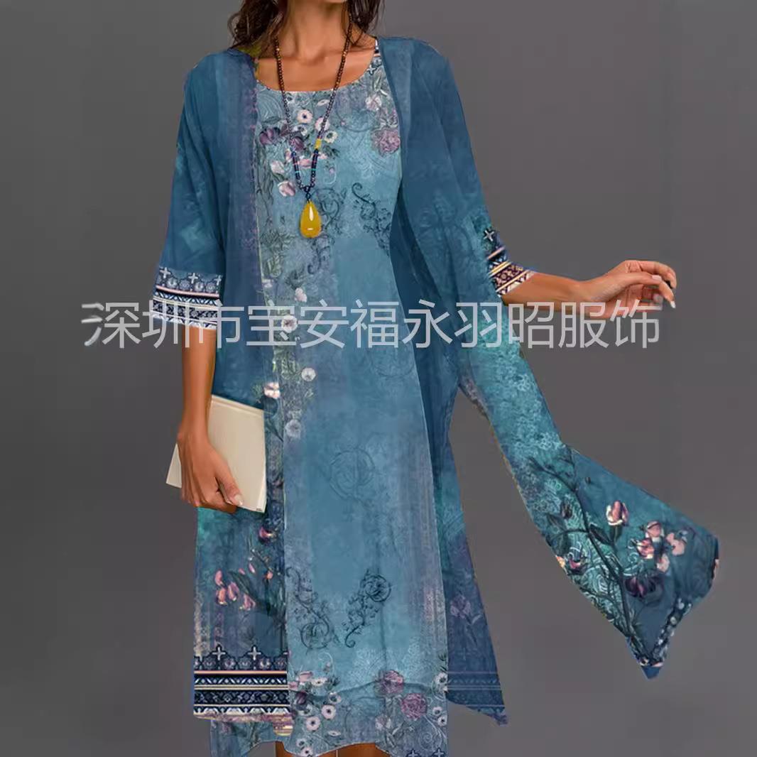 Sleeve Midi Womens Piece Floral Green Emerald Two Dress