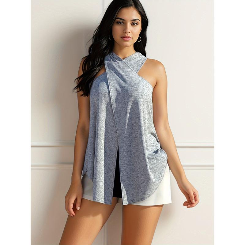 Sexy womens T-shirt large size halter neck loose irregular