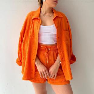 Cloth High Sleeve Shirt Long Waist Womens Drawstring Lapel