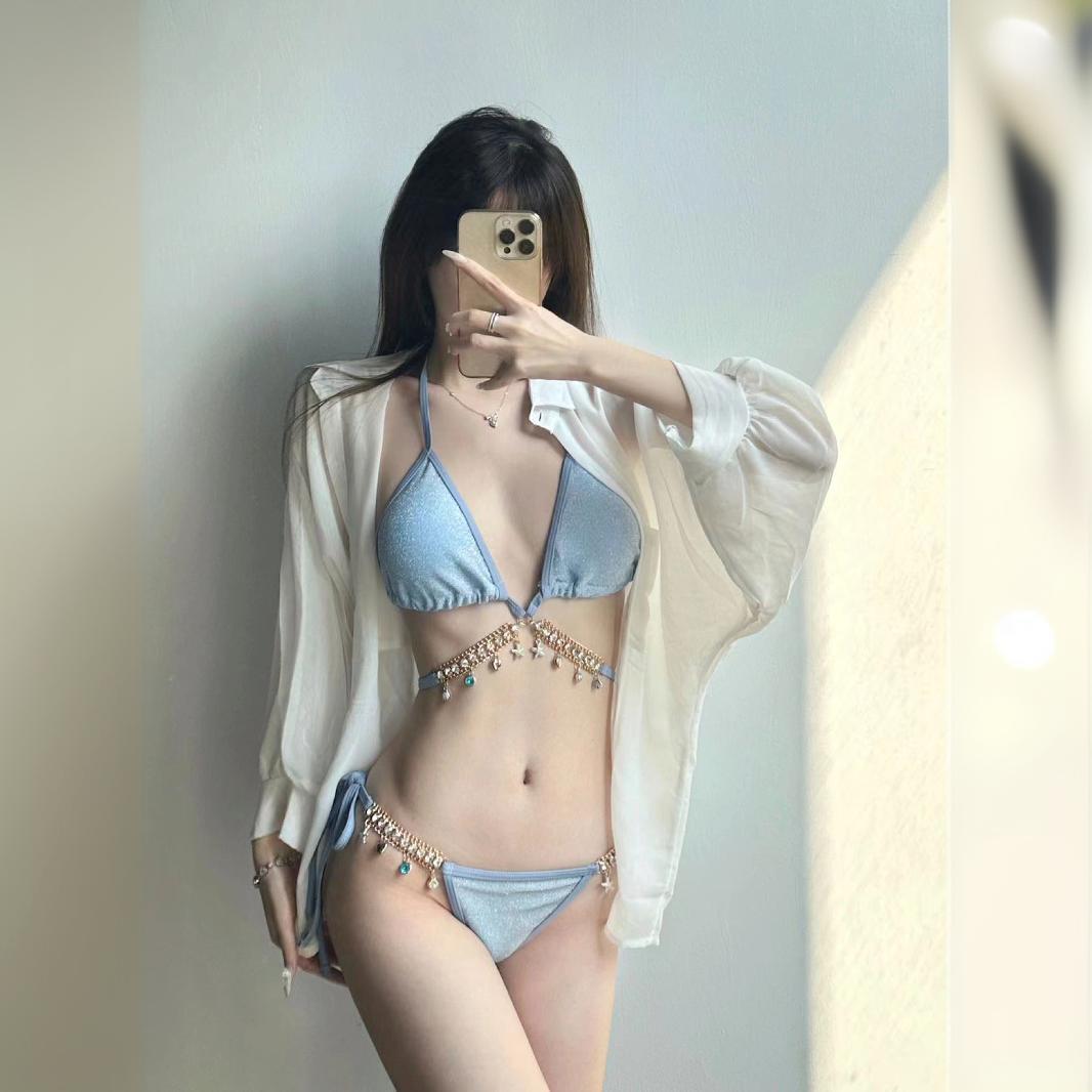 color waist hemmed shoulder gathered high double swimsuit