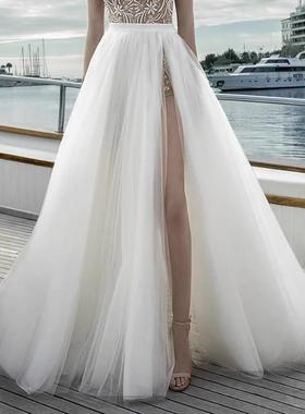 trailing beach high mesh skirt long split tulle womens Slit
