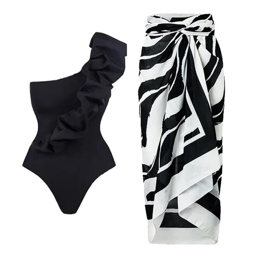 skirt black swimsuit women suit one-piece Off-shoulder for