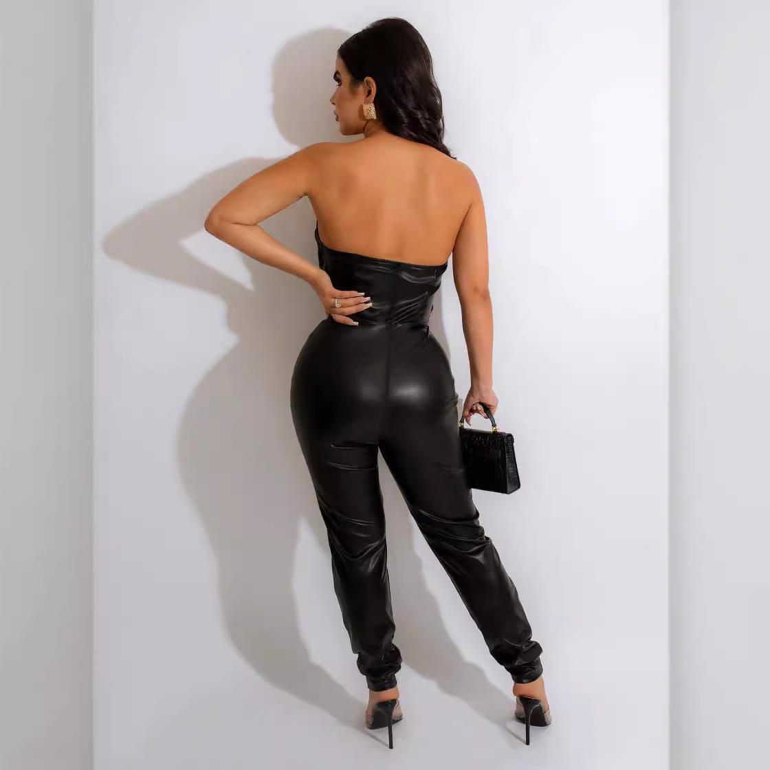 Jumpsuit Leather Waist Tight Top Tube Off-the-shoulder Sexy