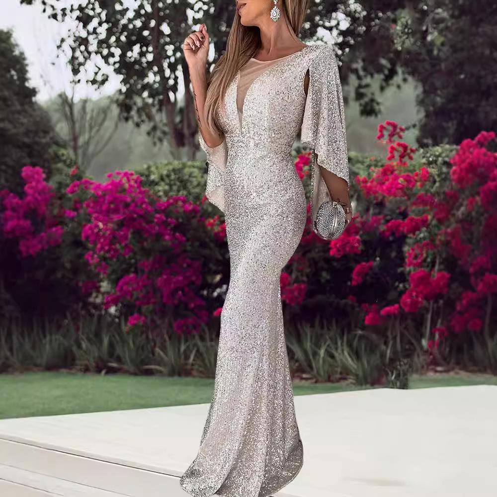 host fishtail skirt banquet dress sequin socialite meeting