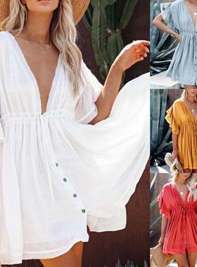 Dress Sleeve Short Backless Sexy Cover-up Protection Sun