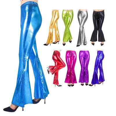 womens metallic shinny high waist long pants disco dance