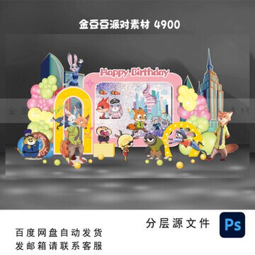疯狂动物城宝宝宴生日宴周岁十岁生日派对背景设计素材非实物ps