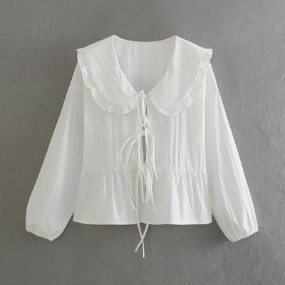 peplum front open women tops shirt hem tutu babydoll collar