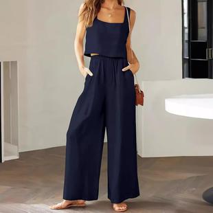 camisole suit suit square sleeveless leg casual neck Womens