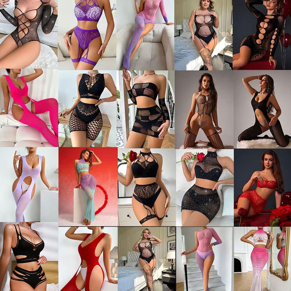 color perspective dress lingerie sexy mesh hollow one-piece