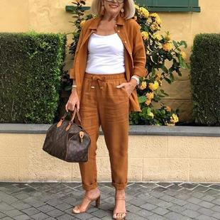 Linen Harem Pants Retro Loose-fitting Cropped Belt Style