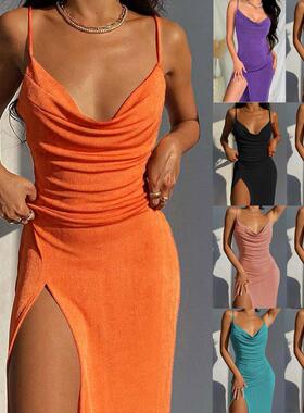 women for dress suspender slit sexy temperament color solid