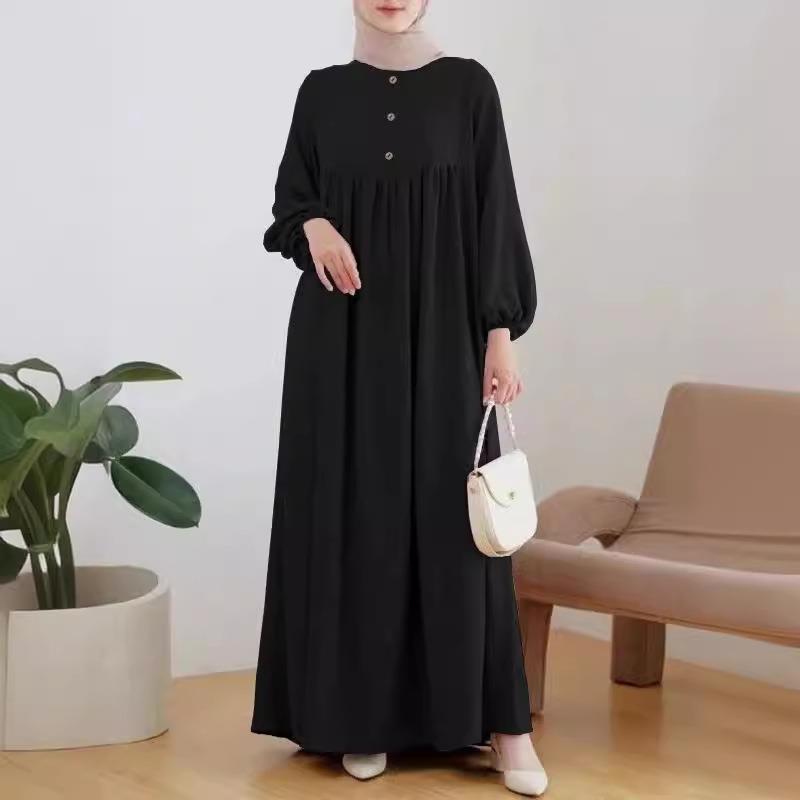 Dress Color Solid Loose Simple Sleeve Puff Casual Fashion