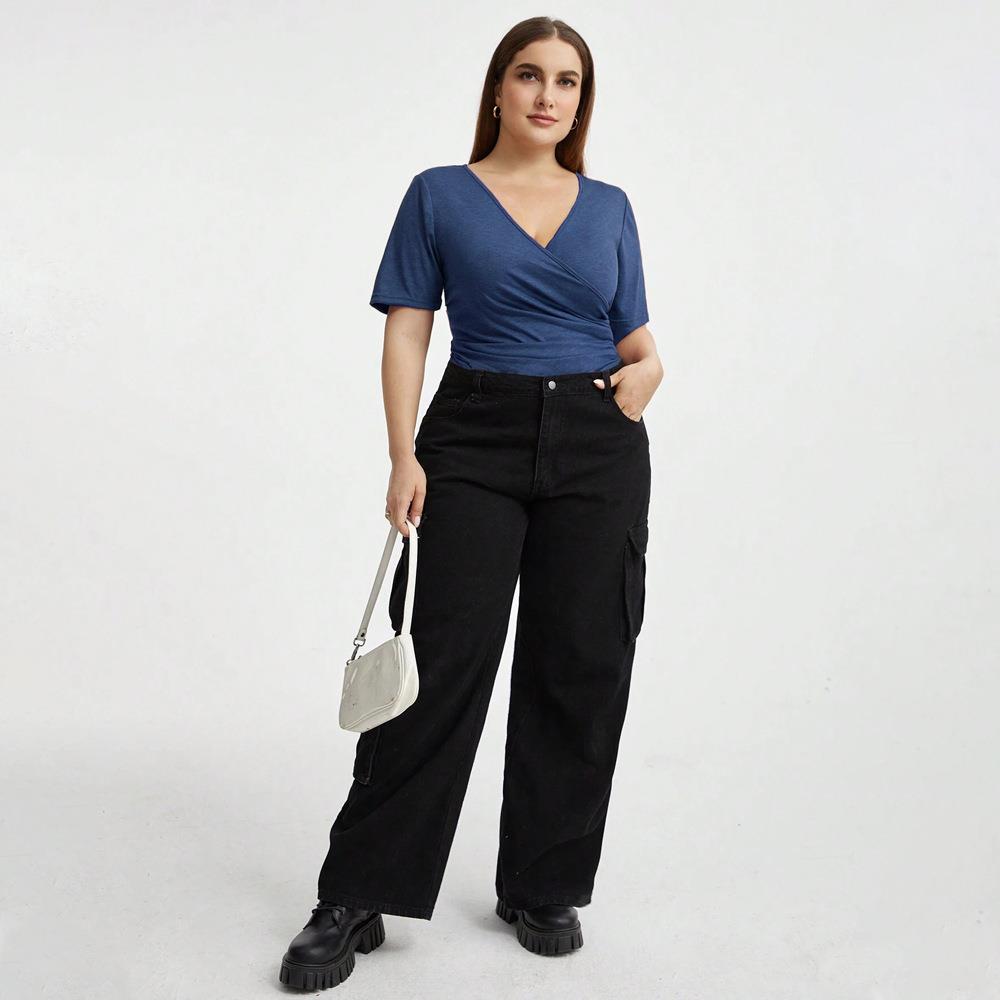 color stitching women wide solid womens T-shirt slim V-neck