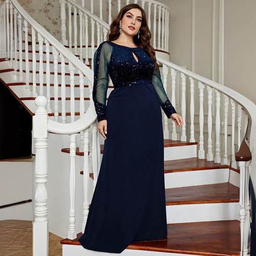 Evening dress plus size temperament slim solid color party