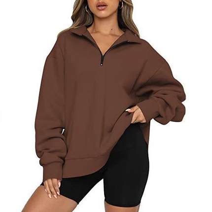 womens autumn and winter new casual tops half-zip pullover