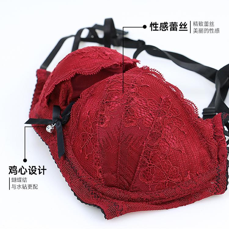 small gathered red bright underwear cup thin set bra back