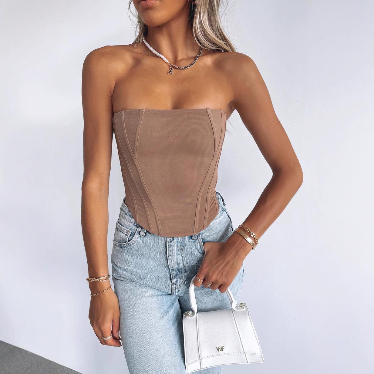 zekye streetwear bandage corset women elegant solid satin