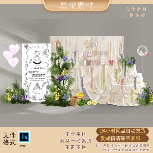 儿童生日派对卡通布景装饰满月主题素材