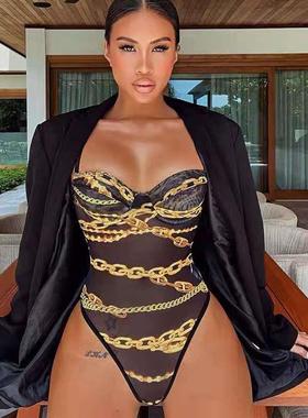 women beach wear swim sexy new golden print one piece