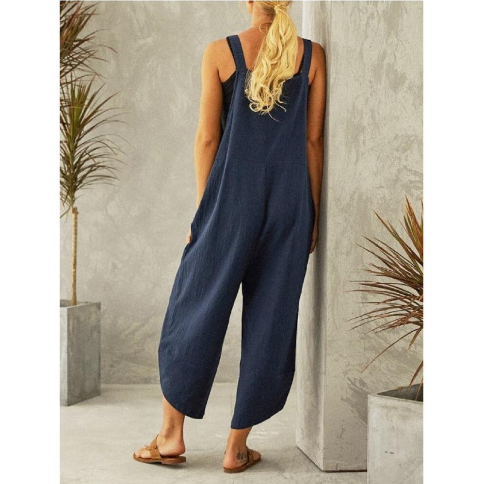 Women's solid color casual nine-point overalls
