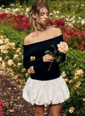 Women for Dress Puffy Short Off-shoulder Long-sleeved