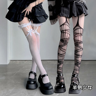 黑色吊带袜性感蕾丝腿环蝴蝶结过膝渔网袜夏季超薄jk白色大腿袜女