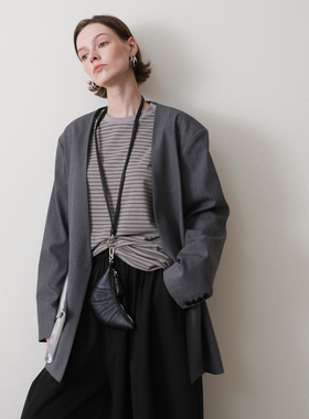 3HLADY| 松弛ROW风 率性无领 宽松落肩OS中长一粒扣西装外套