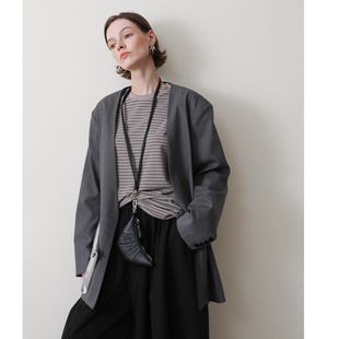 宽松落肩OS中长一粒扣西装 率性无领 外套 松弛ROW风 3HLADY